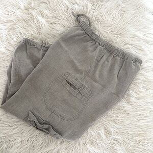 FLAX Cropped Oversized Comfy Cargo Pants Natural Linen Drawstring Waist